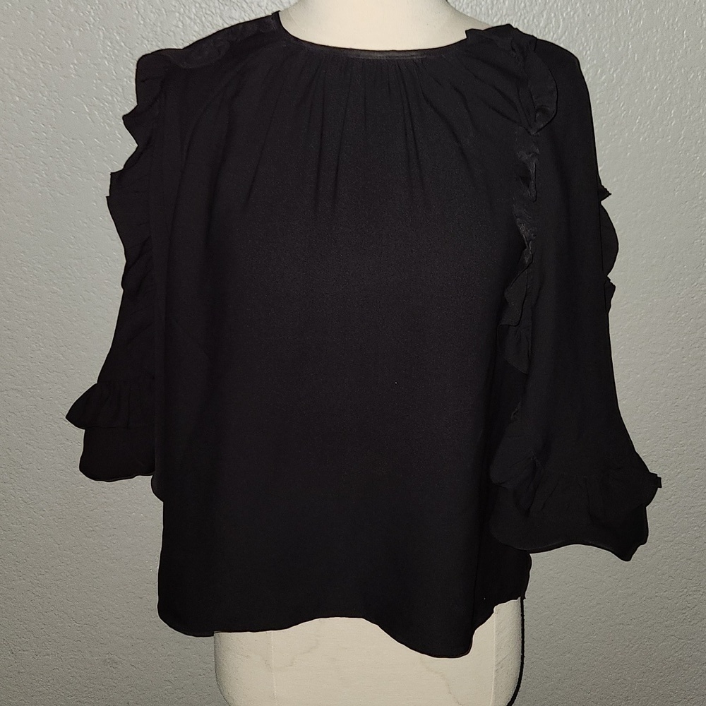 Vince Camuto Black Ruffle Sleeve Crêpe de Chine Blouse Size Small Nordst… - Picture 4 of 9